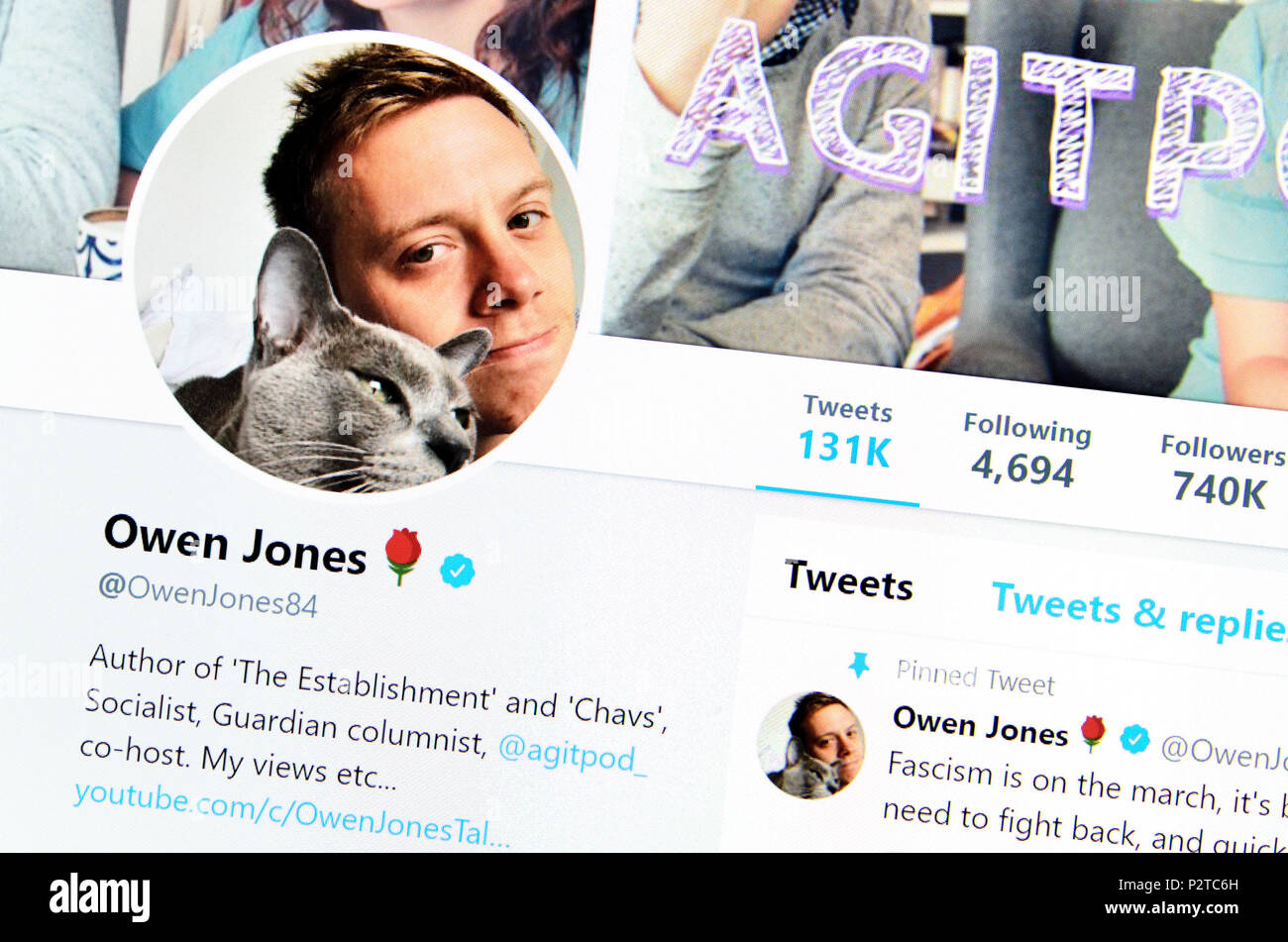 Owen Jones Twitter page (2018) Stock Photo