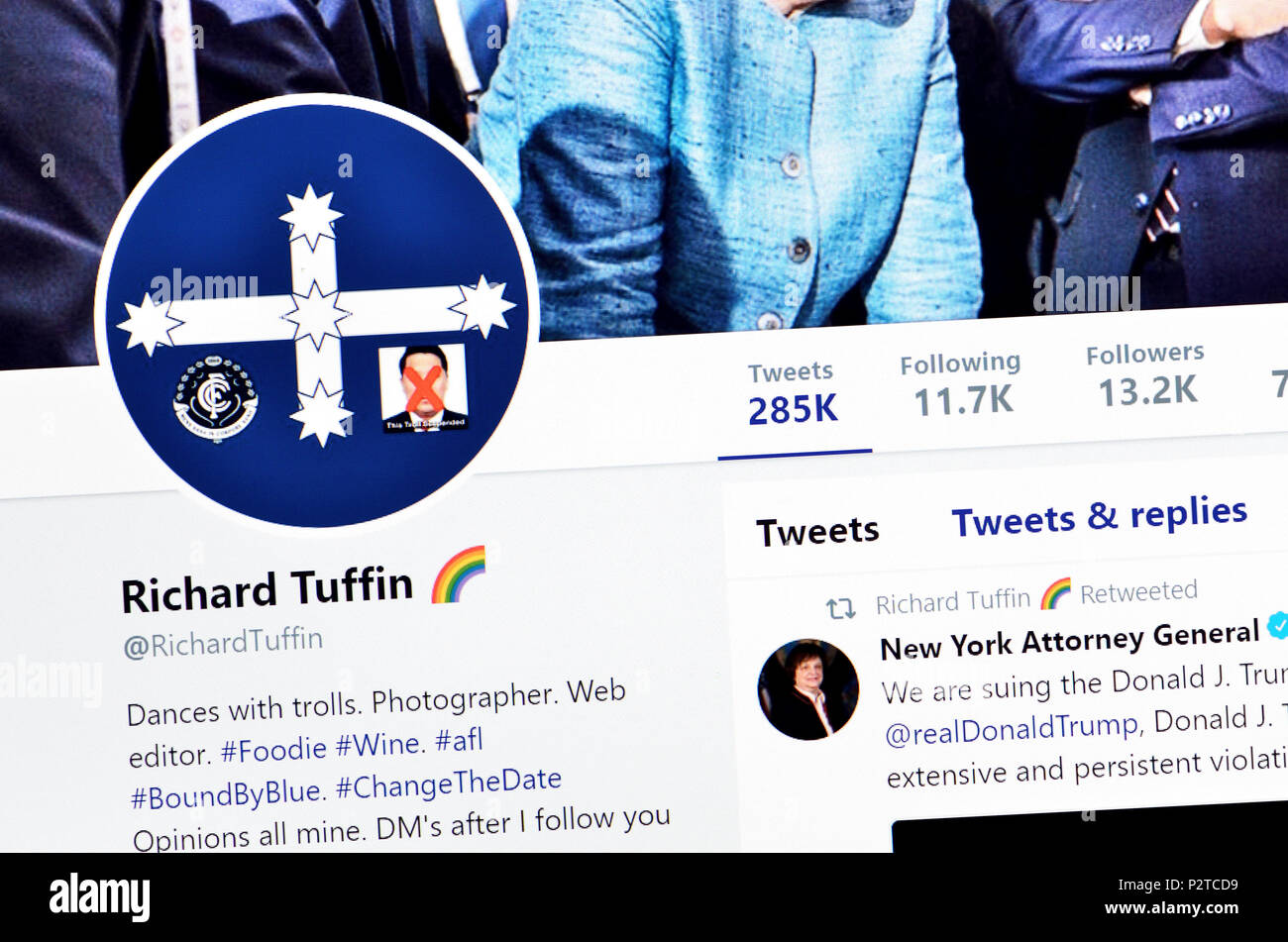 Richard Tuffin Twitter page (2018) Stock Photo