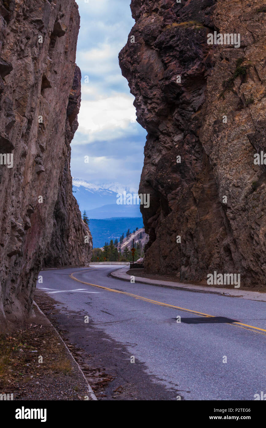 Snowy scenic drive through Sinclair Pass on highway 93 in British Rocky