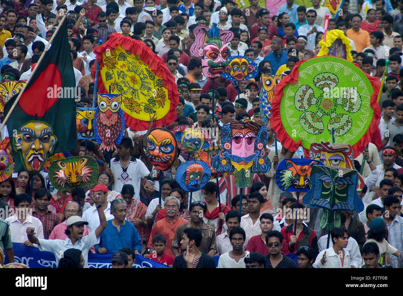 A colourful rally brings out from the Fine Art Institute of Dhaka University to celebrate Pohela Boishakh, 1st Day of Bangla New Year. Dhaka, Banglade Stock Photo