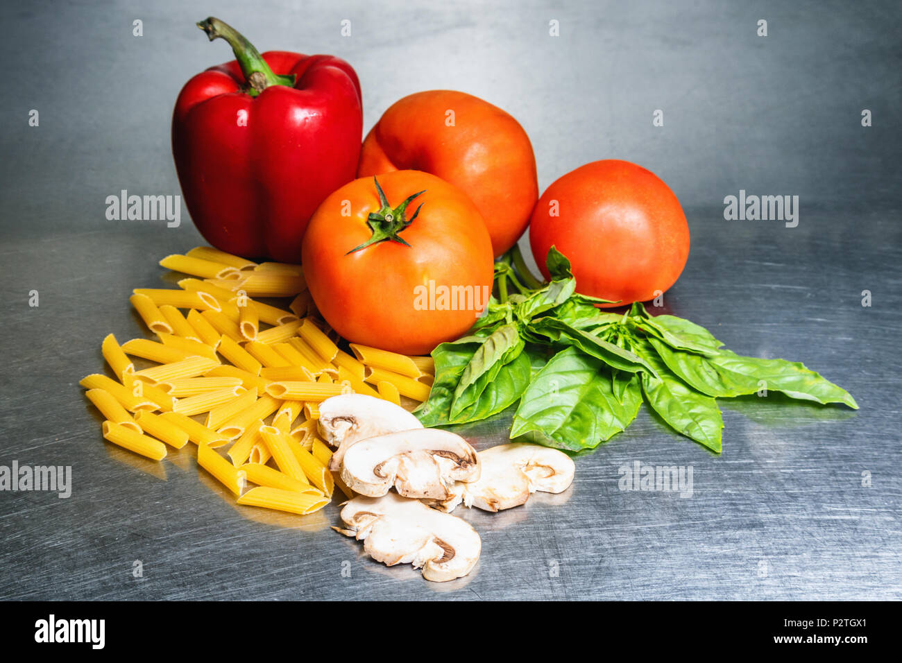 ingrediants for cooking on a stainless steel background Stock Photo