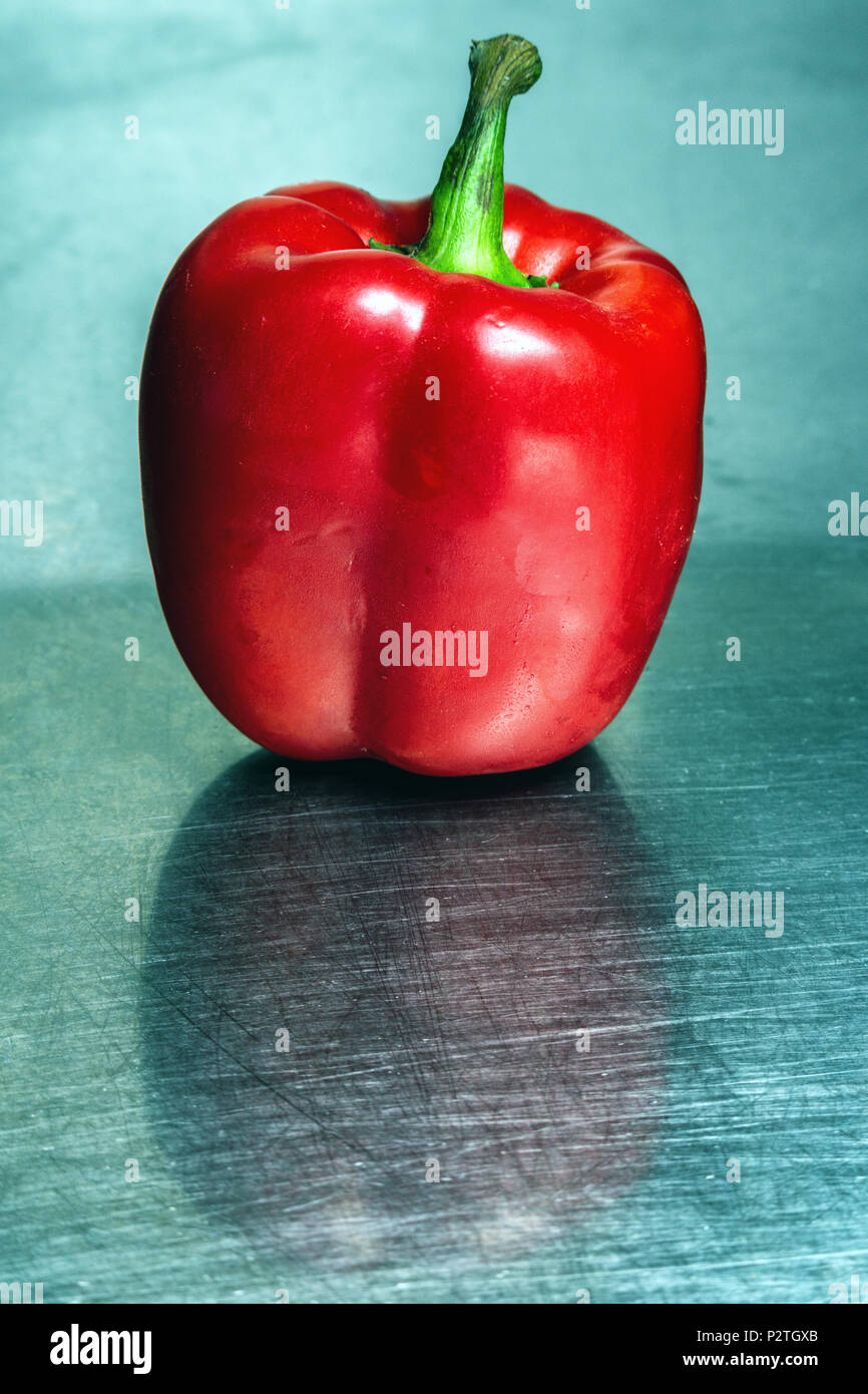 red bell pepper on a stainless steel background Stock Photo