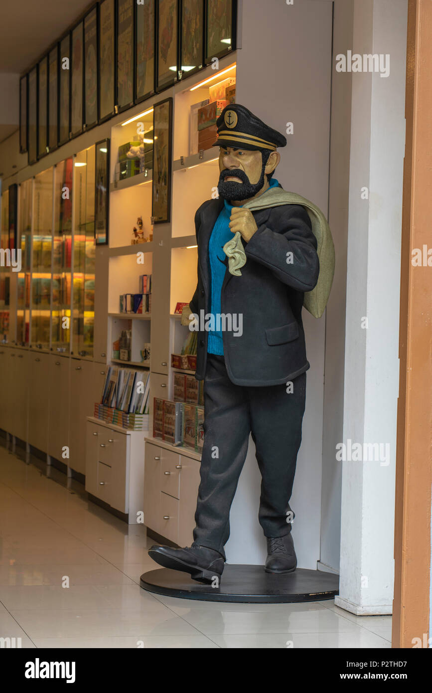 Singapore - June 10, 2018: Tintin Shop in Singapore showing the entrance with Captain Haddok in full scale Stock Photo