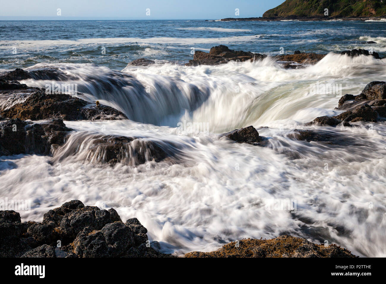 Water is drawn into Thor's Well at Cape Perpetua Scenic Area along