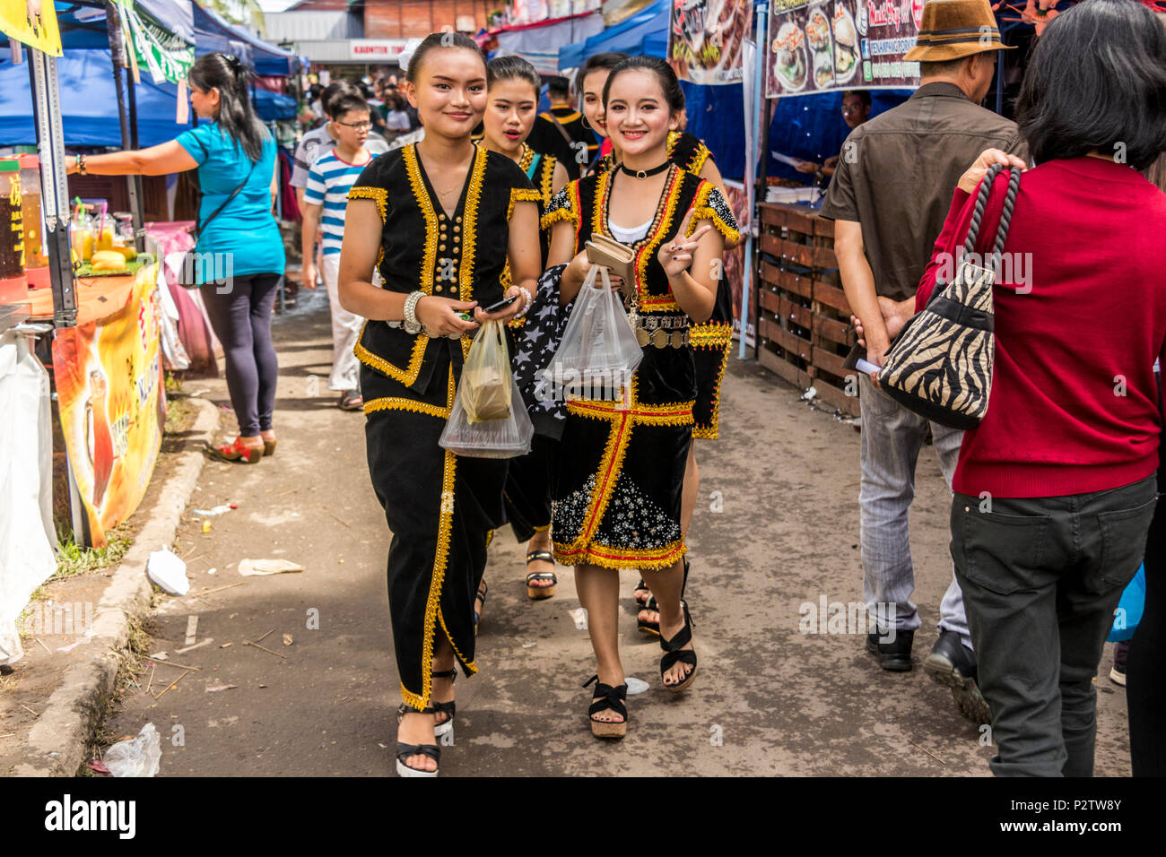 Kadazan and Dusan in traditional clothing at Pesta Kaamatan or harvest
