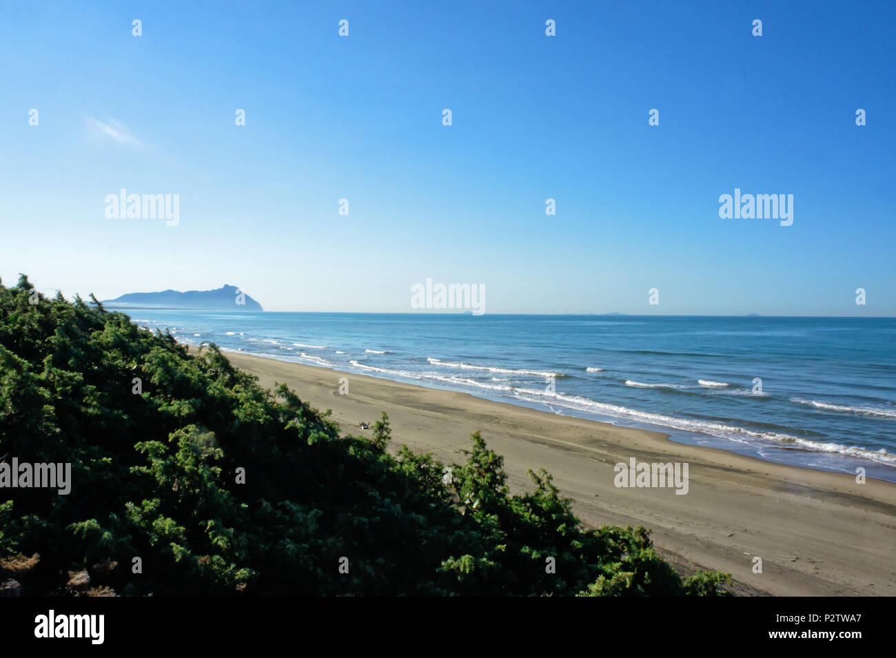 View of the beach of Sabaudia with Cape Circeo - Italy Stock Photo