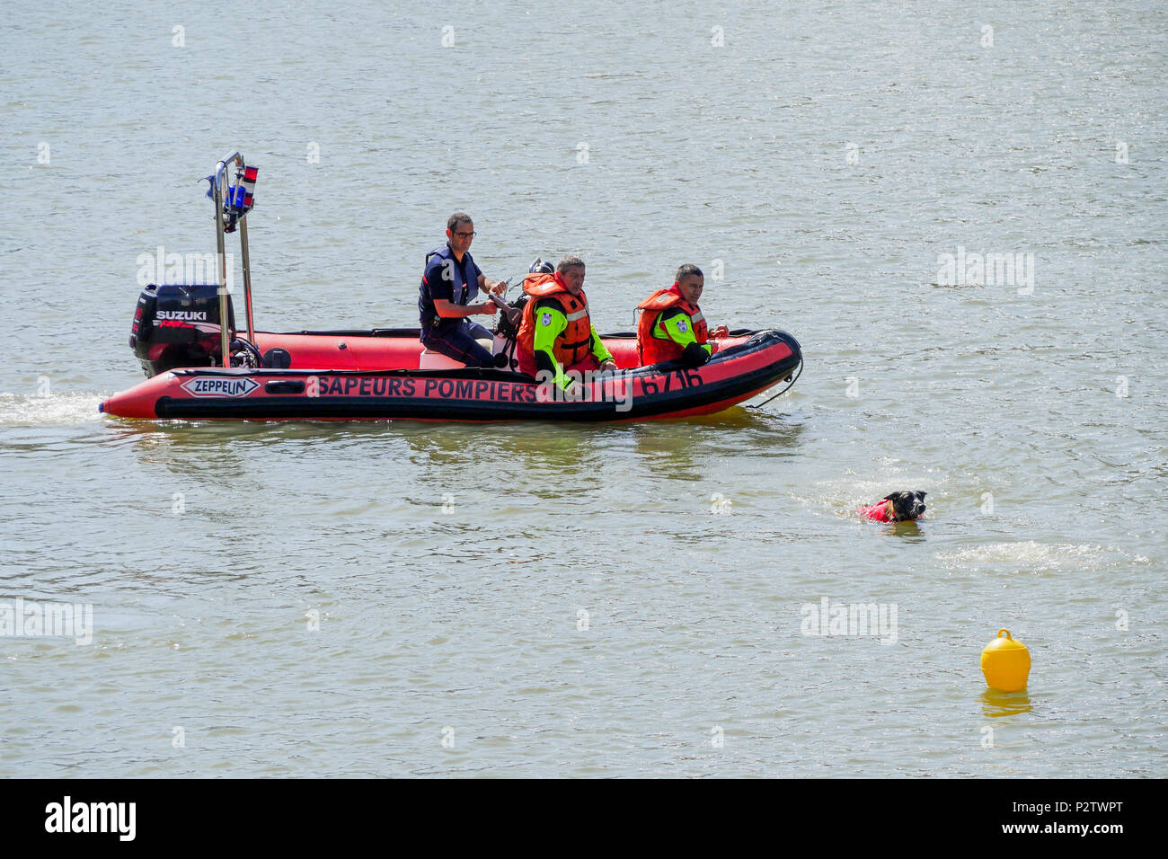 Firefighters divers attend Rescue to drowned people drill, Lyon, France ...