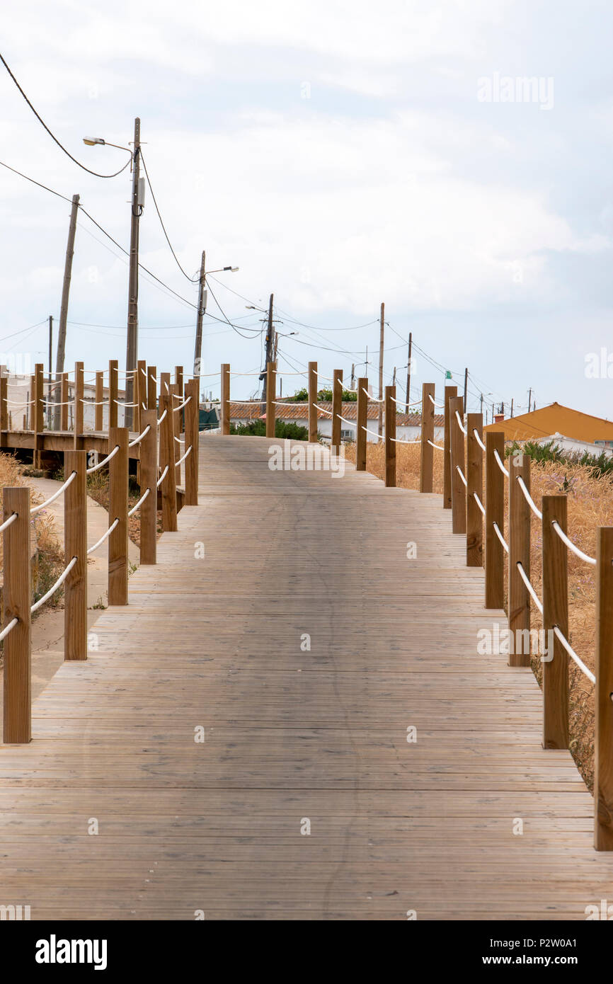 Landscape of wooden bridge through sand dunes Stock Photo - Alamy