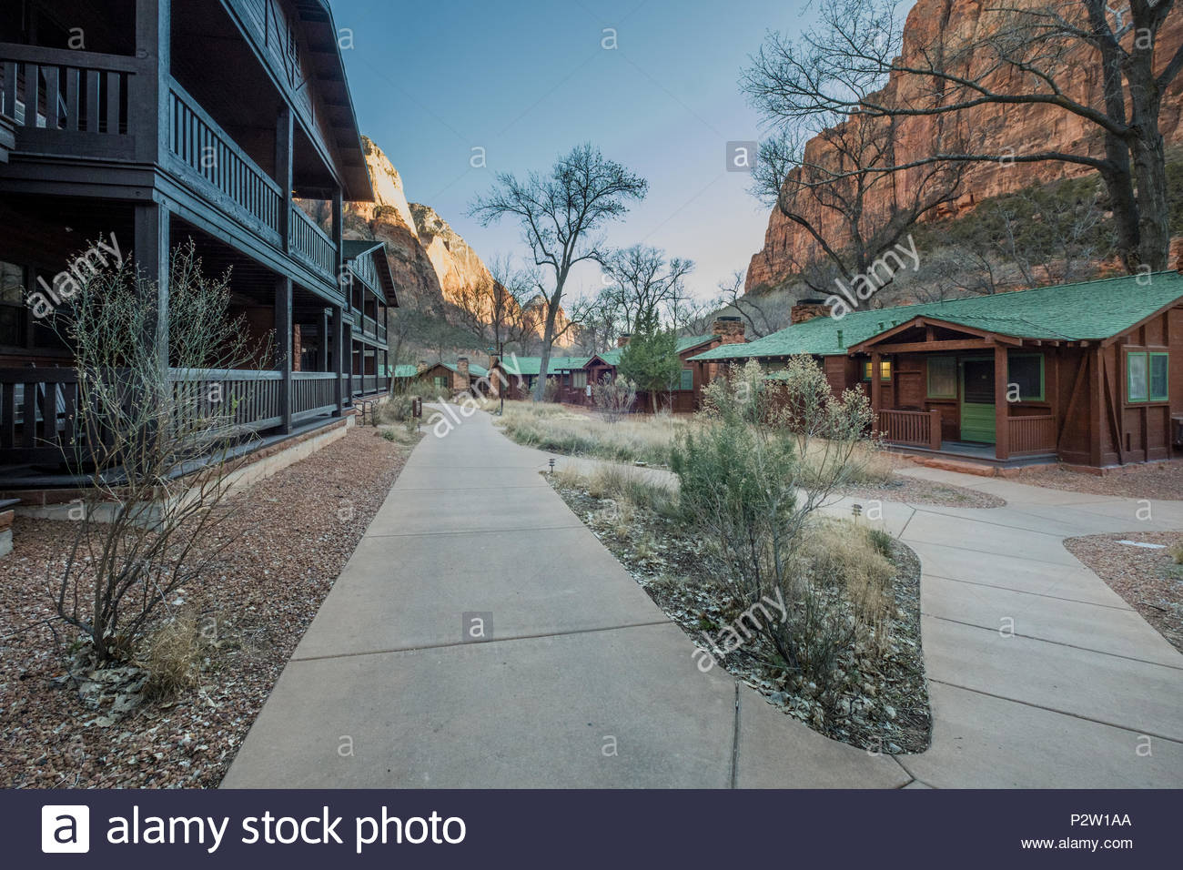 Watchman Two Story Building And Rustic Cabins At The Zion National