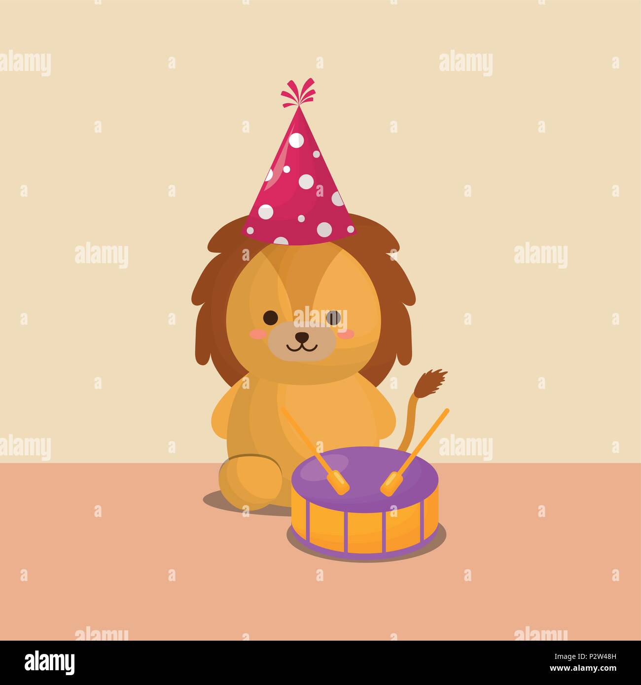 cute lion with party hat over white background, colorful design. vector ...