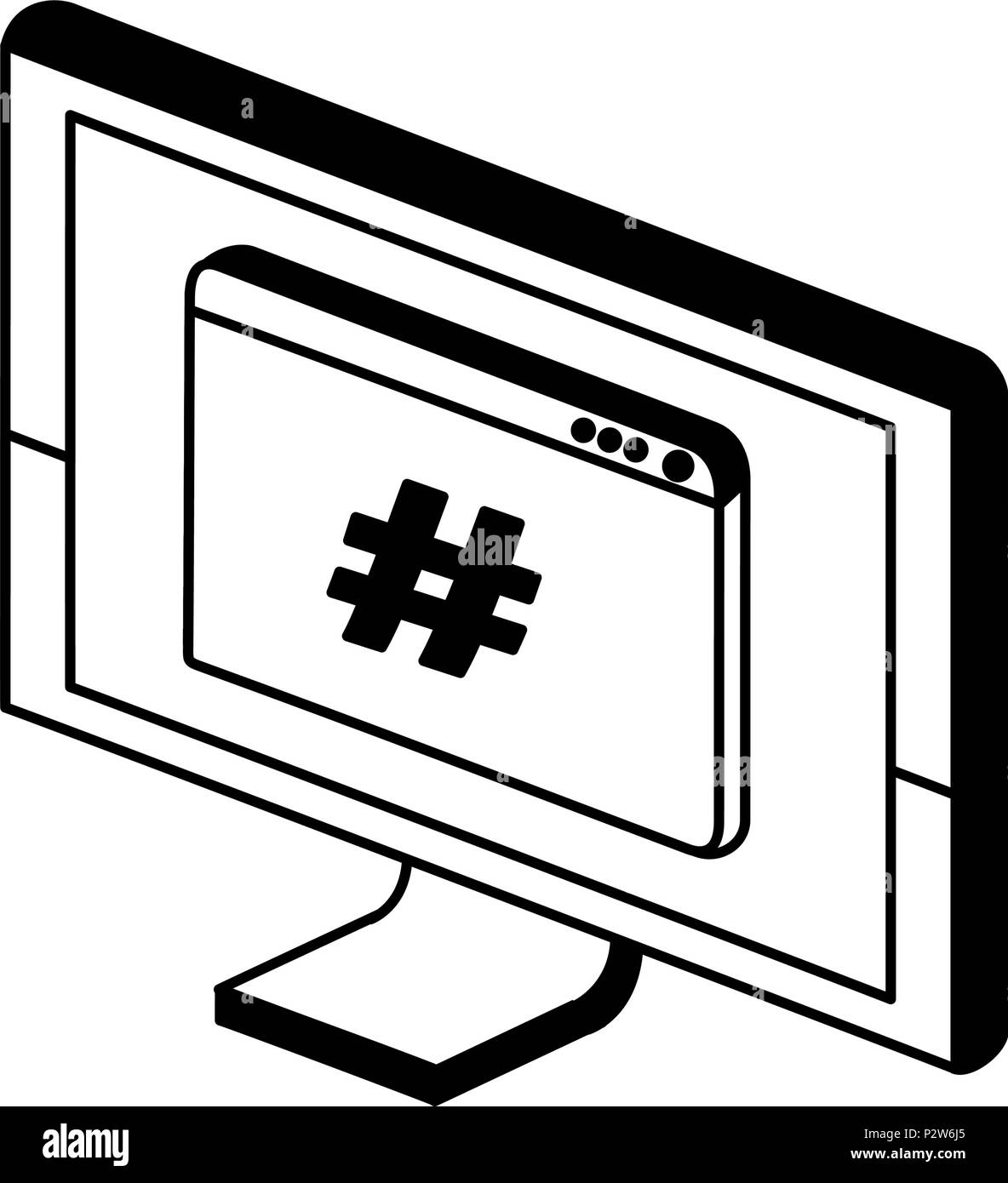 Computer and programming code in black and white Stock Vector
