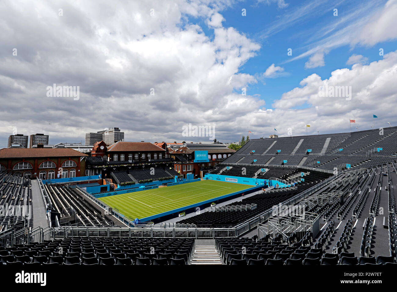 General view of Centre Court ahead of the 2018 Fever-Tree Championships at Queen's Club, London. PRESS ASSOCIATION Photo. Picture date: Saturday June 16, 2018. See PA story TENNIS Queens. Photo credit should read: Steven Paston/PA Wire Stock Photo