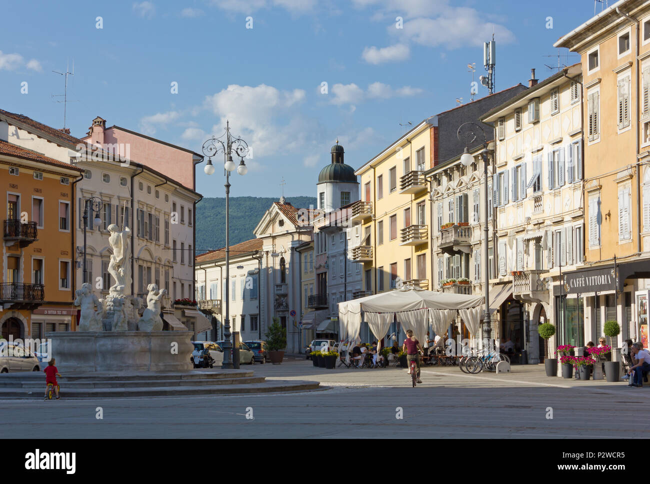 GORIZIA, Italy - May 20, 2018: Life in Piazza Vittoria, one of the city's main squares Stock Photo
