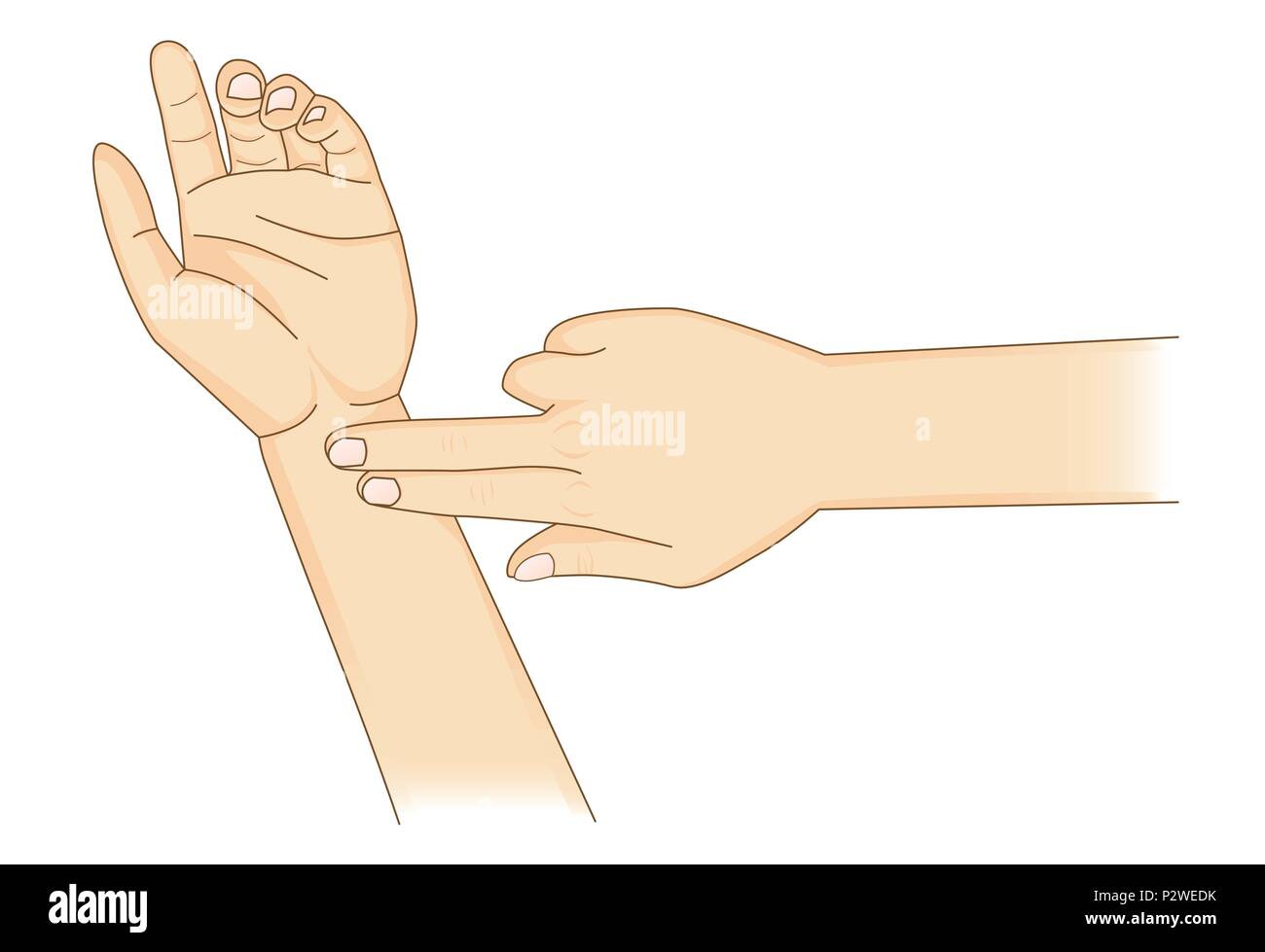 Checking Your Heart Rate Manually with place two fingers at wrist. Stock Vector