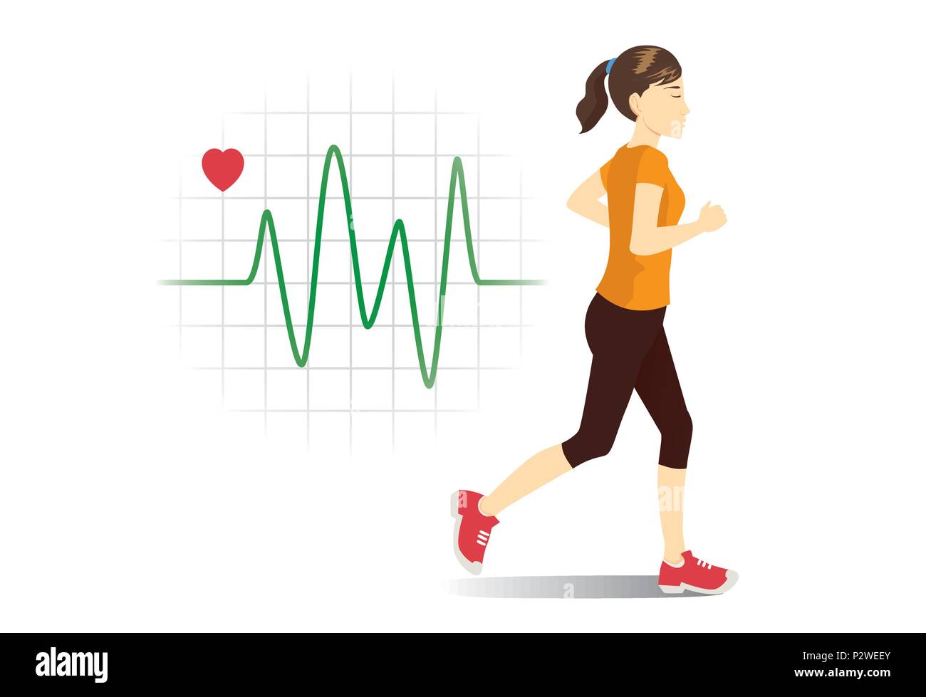 Woman running with Sign heart pulse. Stock Vector