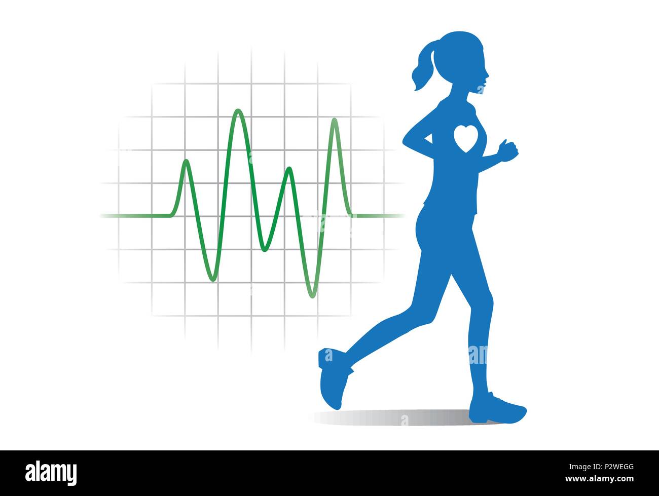 Silhouette of Woman jogging in sportswear and line of pulse during a workout. Stock Vector