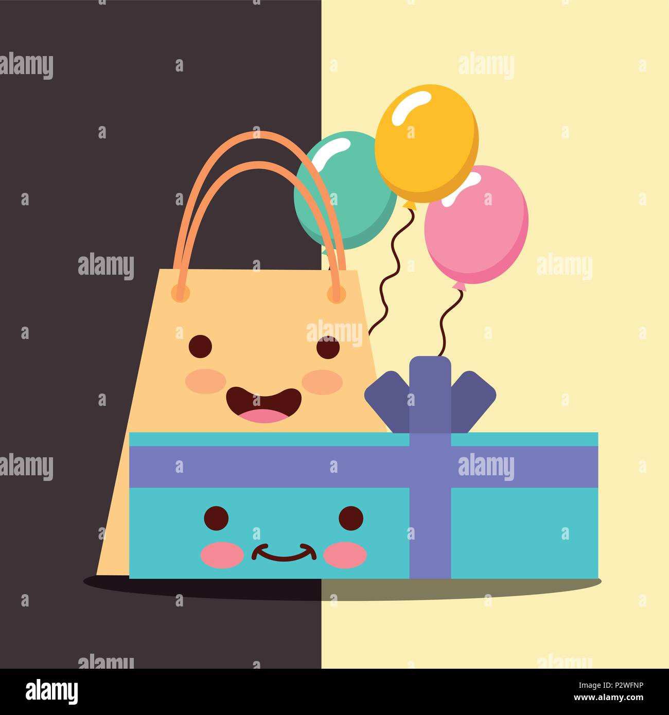 kawaii gift box and shopping bag cartoon balloons celebration happy