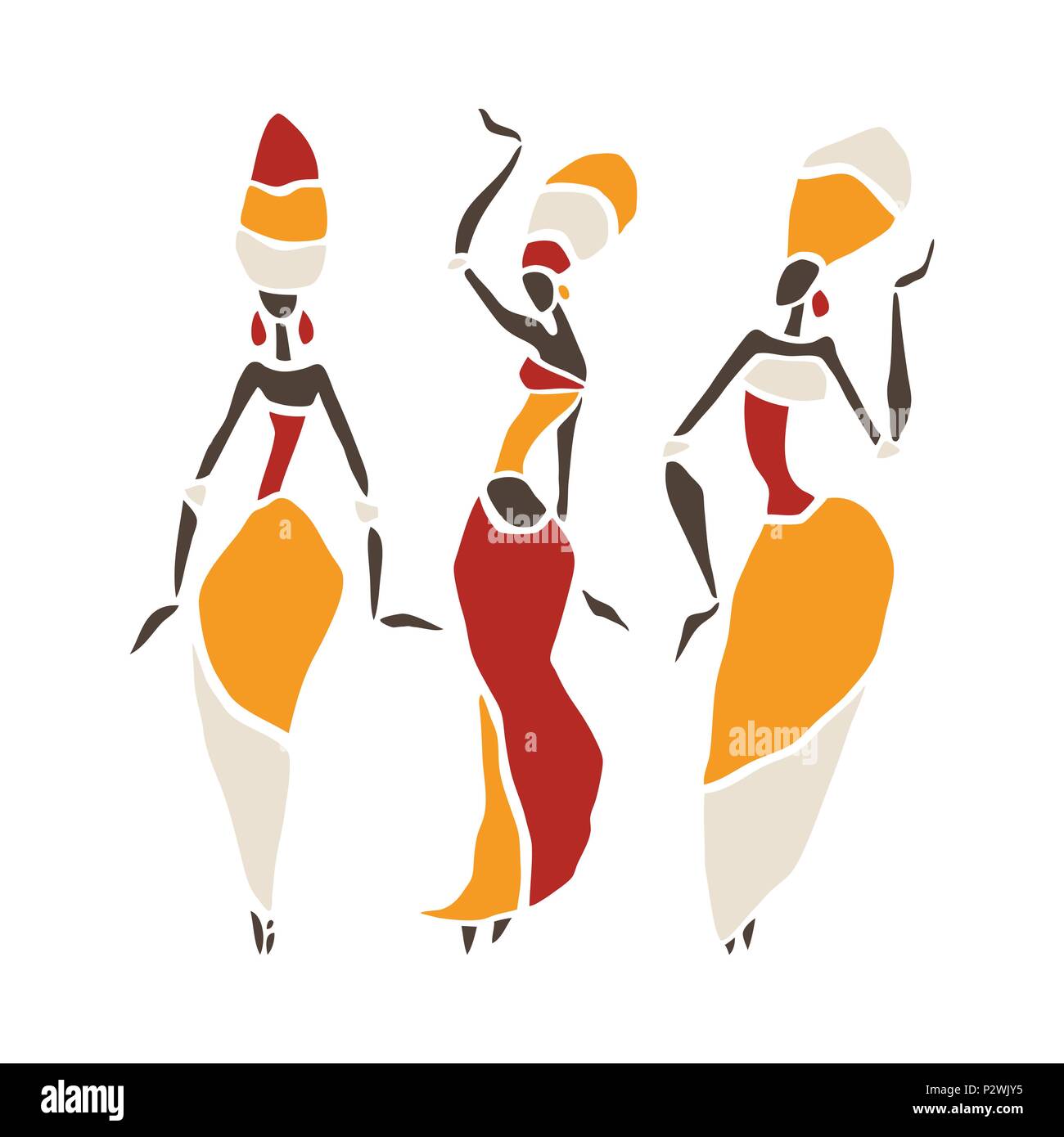 Beautiful dancers silhouette isolated on white background. Tribal women. Vector illustration Stock Vector