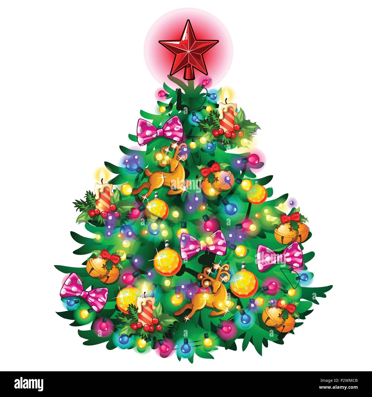 Christmas tree with colorful balls, star, toys and baubles isolated on ...