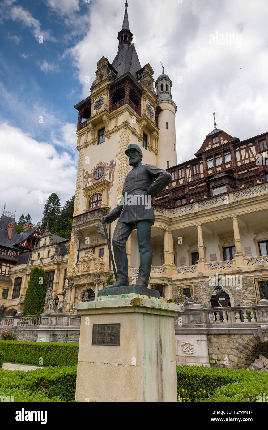 SINAIA, ROMANIA - JUNE 3, 1018: The Statue Of Carol I of Romania, Peles ...