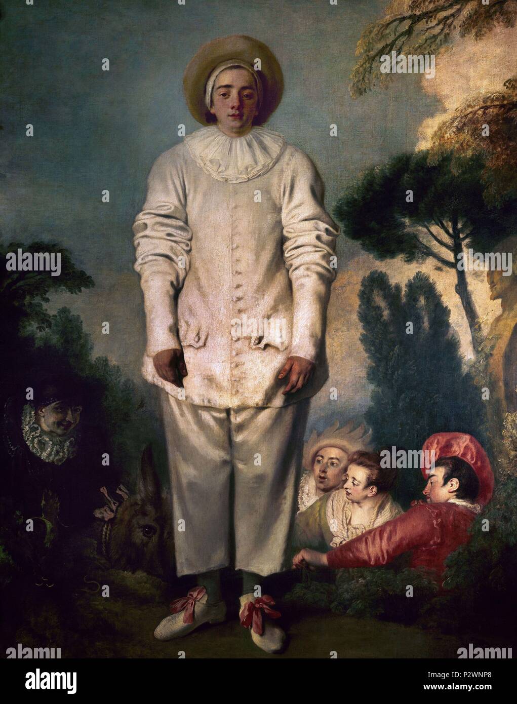 Gilles - ca. 1718-19 - 184,5x149, cm - oil on canvas. Author: Jean Antoine Watteau (1684-1721). Location: LOUVRE MUSEUM-PAINTINGS, FRANCE. Also known as: GILLES. Stock Photo