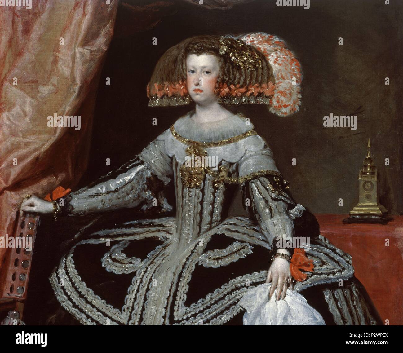 'Mariana of Austria. Queen of Spain (detail)', ca. 1652, Oil on canvas, P01191. Author: Diego Velázquez (1599-1660). Location: MUSEO DEL PRADO-PINTURA, MADRID, SPAIN. Stock Photo