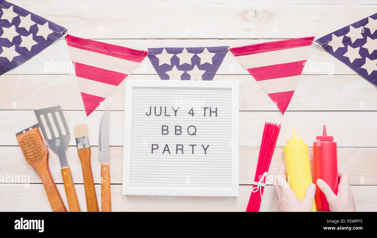 July 4th Bbq Party Sign On Memo Board With July 4th Decorations