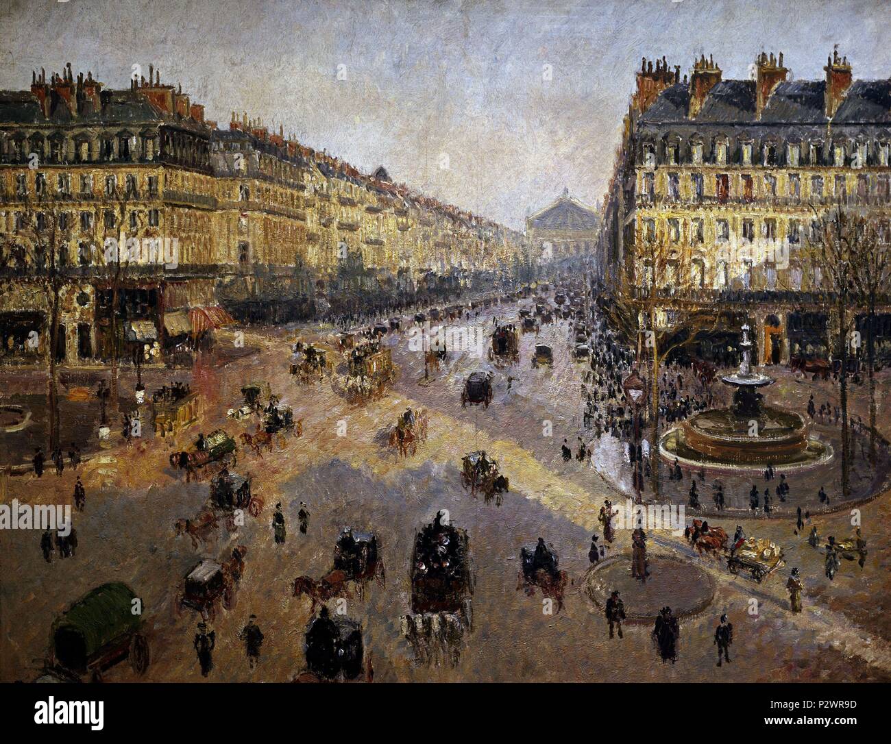 The Avenue de L'Opera, Paris, Sunlight, Winter Morning - ca. 1880 - 73x91 cm - oil on canvas. Author: Camille Pissarro (1830-1903). Location: MUSEO PROVINCIAL, REIMS, FRANCE. Also known as: AVENIDA DE LA OPERA DE PARIS. Stock Photo