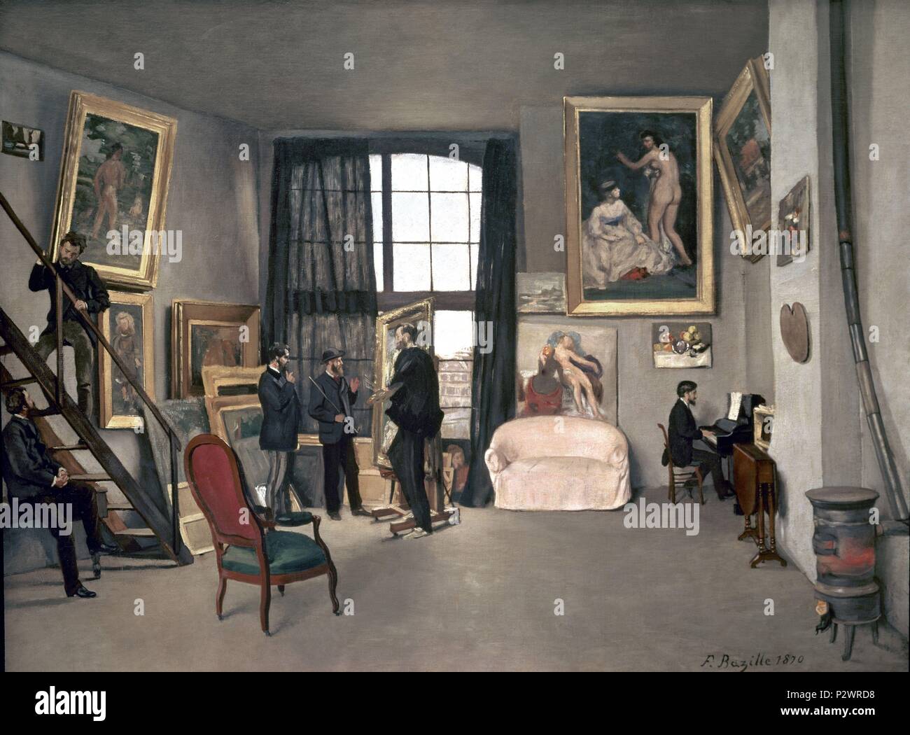 The Artist's Studio - 1870 - 98x128,5 cm - oil on canvas. Author: Frédéric Bazille (1841-1870). Location: MUSEE D'ORSAY, FRANCE. Also known as: ESTUDIO DEL PINTOR; EL ESTUDIO DEL ARTISTA. Stock Photo