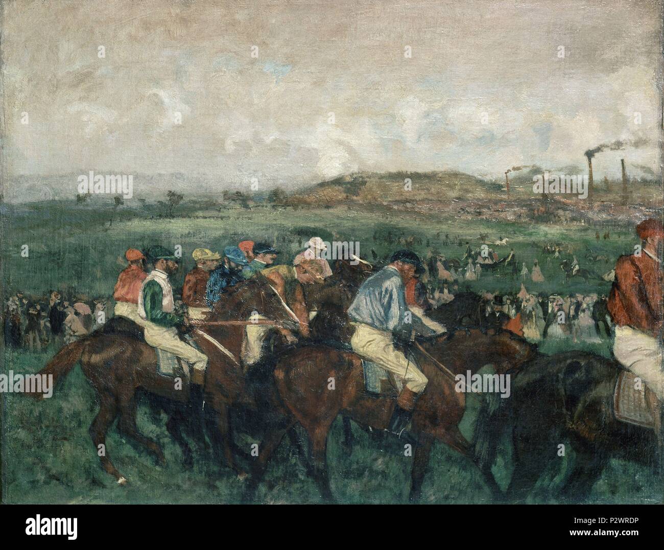 Gentlemen race. Before the Departure - 1862 - 48,5x61,5 cm - oil on canvas. Author: Edgar Degas (1834-1917). Location: MUSEE D'ORSAY, FRANCE. Also known as: CARRERA DE CABALLOS. Stock Photo