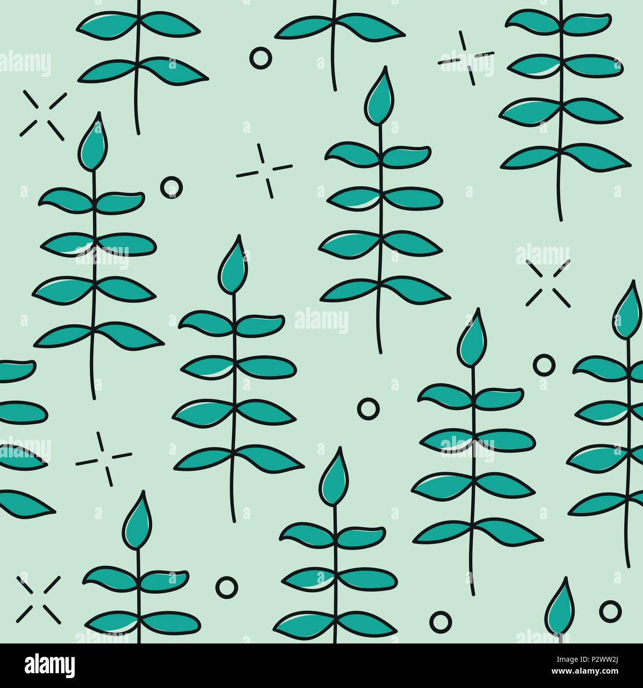 Hand drawn vector seamless pattern with floral elements. Vector pattern with leaves, twigs, branches, berries, grass Stock Vector
