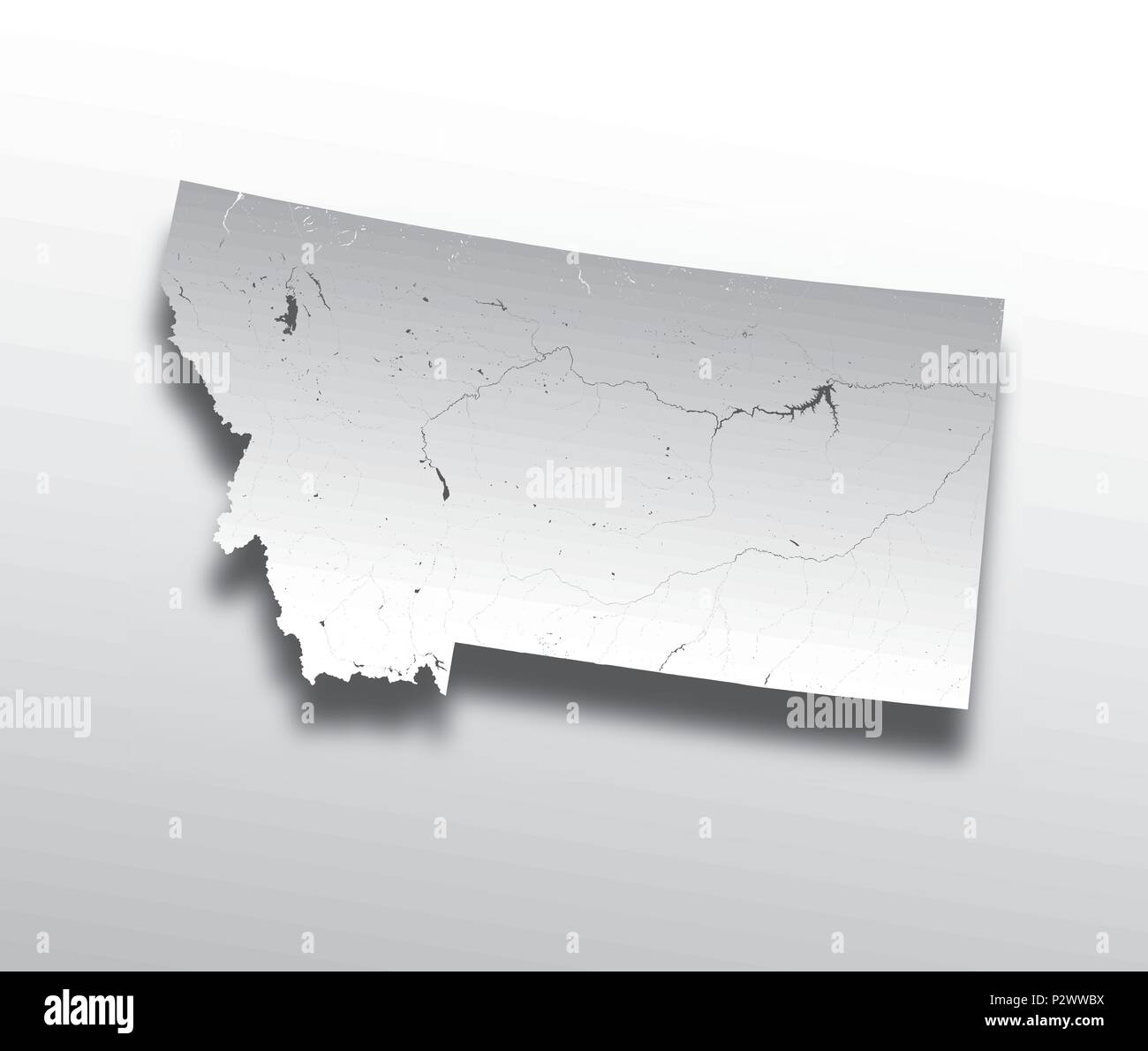 U.S. states - map of Montana with paper cut effect. Hand made. Rivers ...