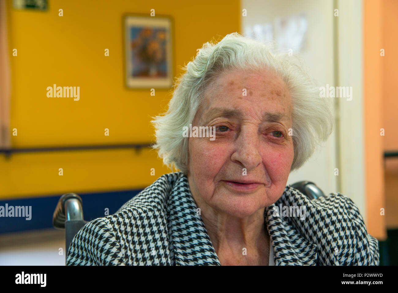 Portrait of old lady smiling. Stock Photo