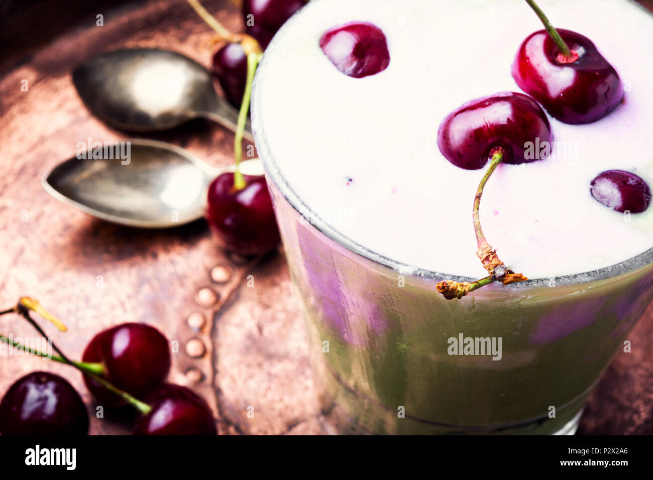 Glass of summer ice cream with cherry flavor Stock Photo