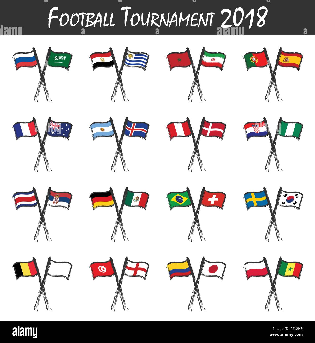 Set of national soccer team flags . Sport match concept . Watercolor
