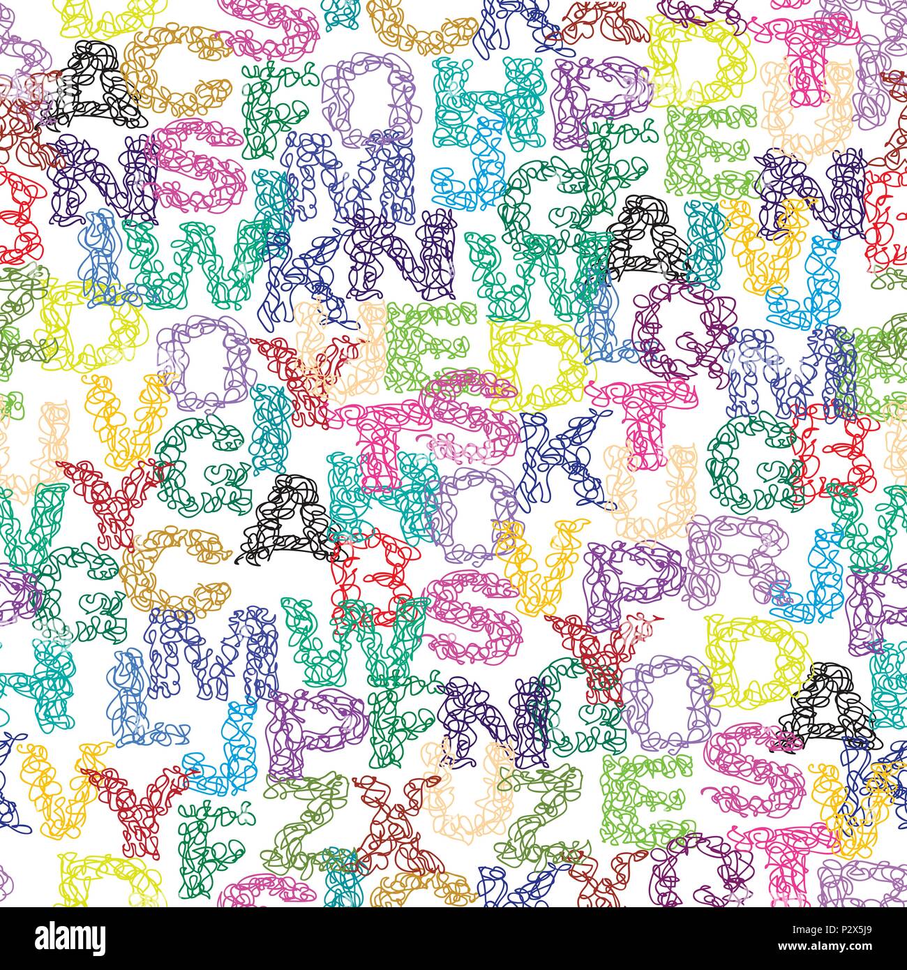 Doodle alphabet seamless pattern on white background. EPS 10 Stock Vector