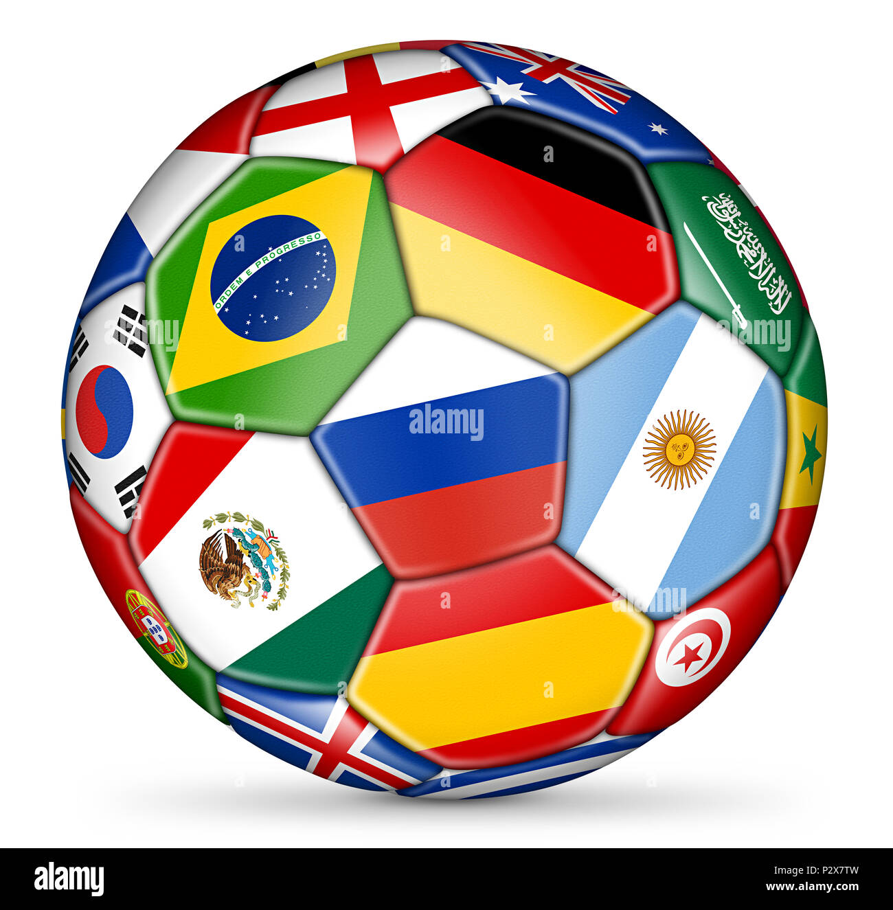 soccer ball with colorful national flags isolated on white background Stock Photo