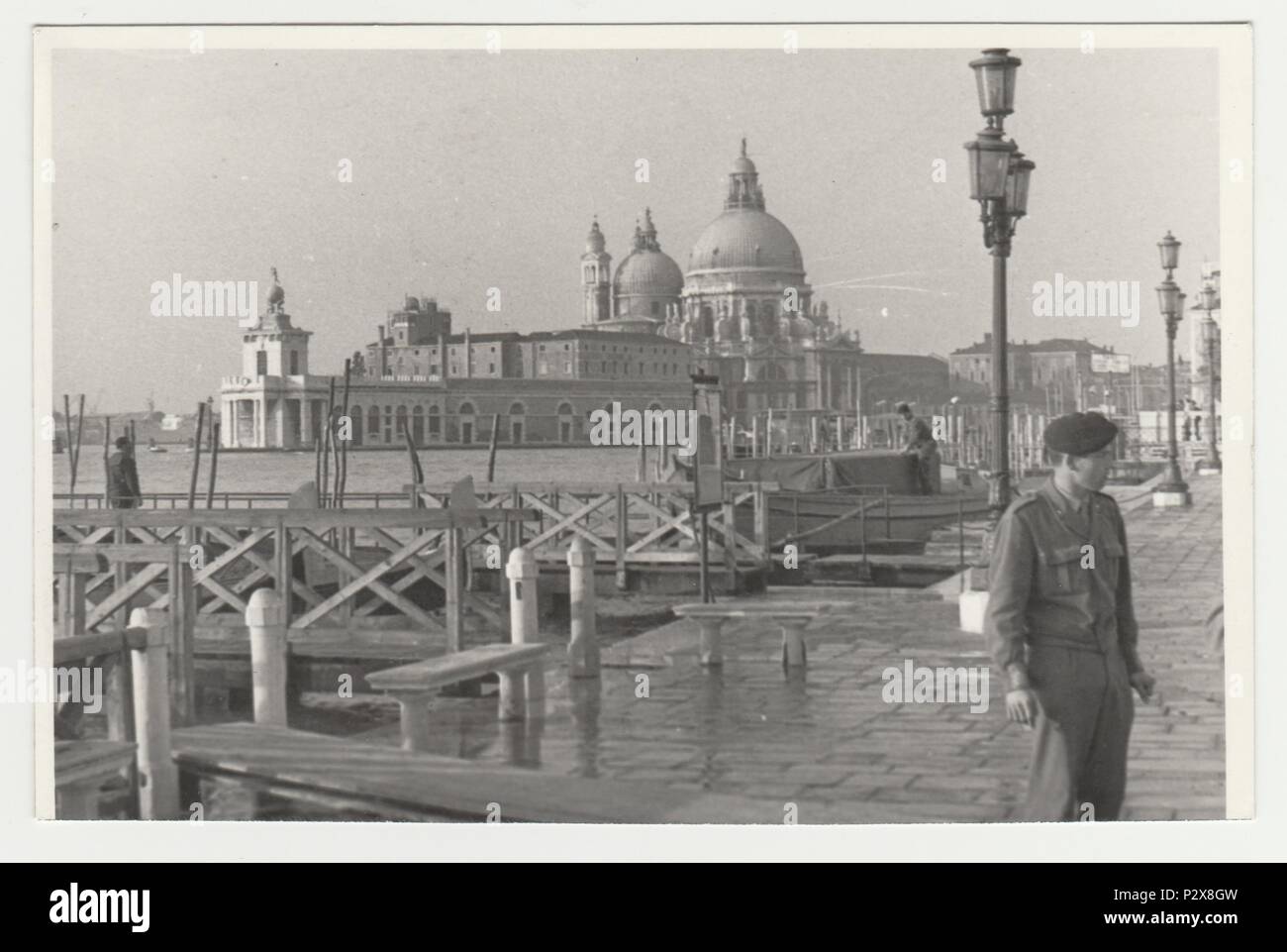 VENEZIA (VENICE), ITALY - CIRCA 1970s:  Vintage photo shows the Italian town - Venice.  Retro black & white  photography. Stock Photo