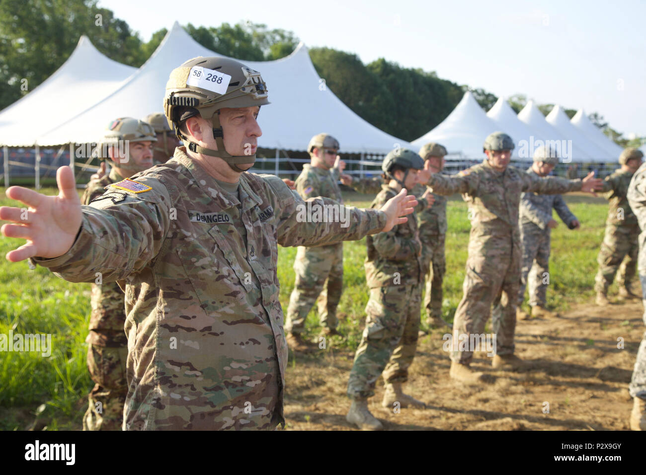 A group of U.S. Army and Partner Nation Paratroopers conducts pre-jump ...