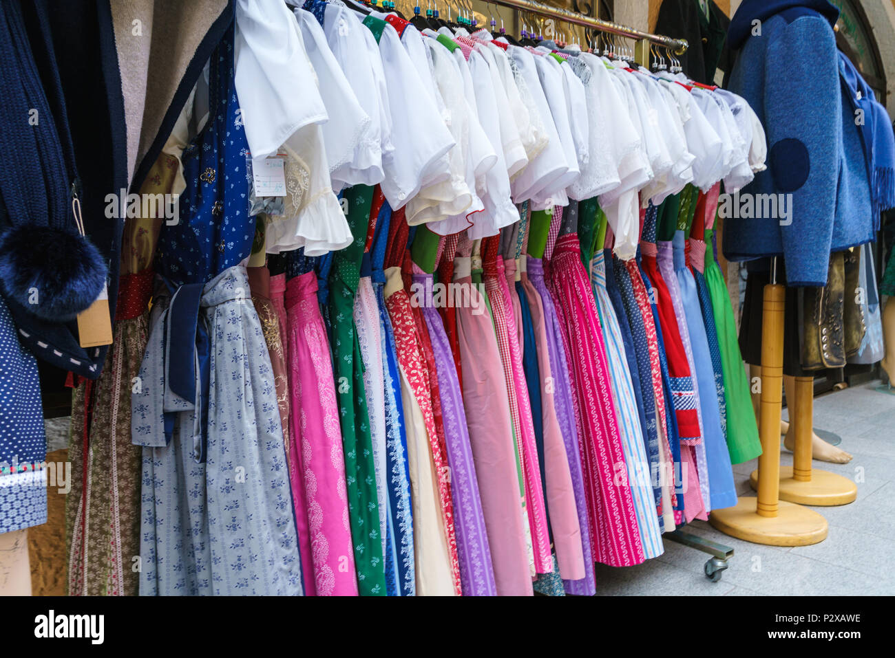 St.Wolfgang, Austria - October 24, 2017: Shop window of traditional Austrian clothes with mannequins Stock Photo