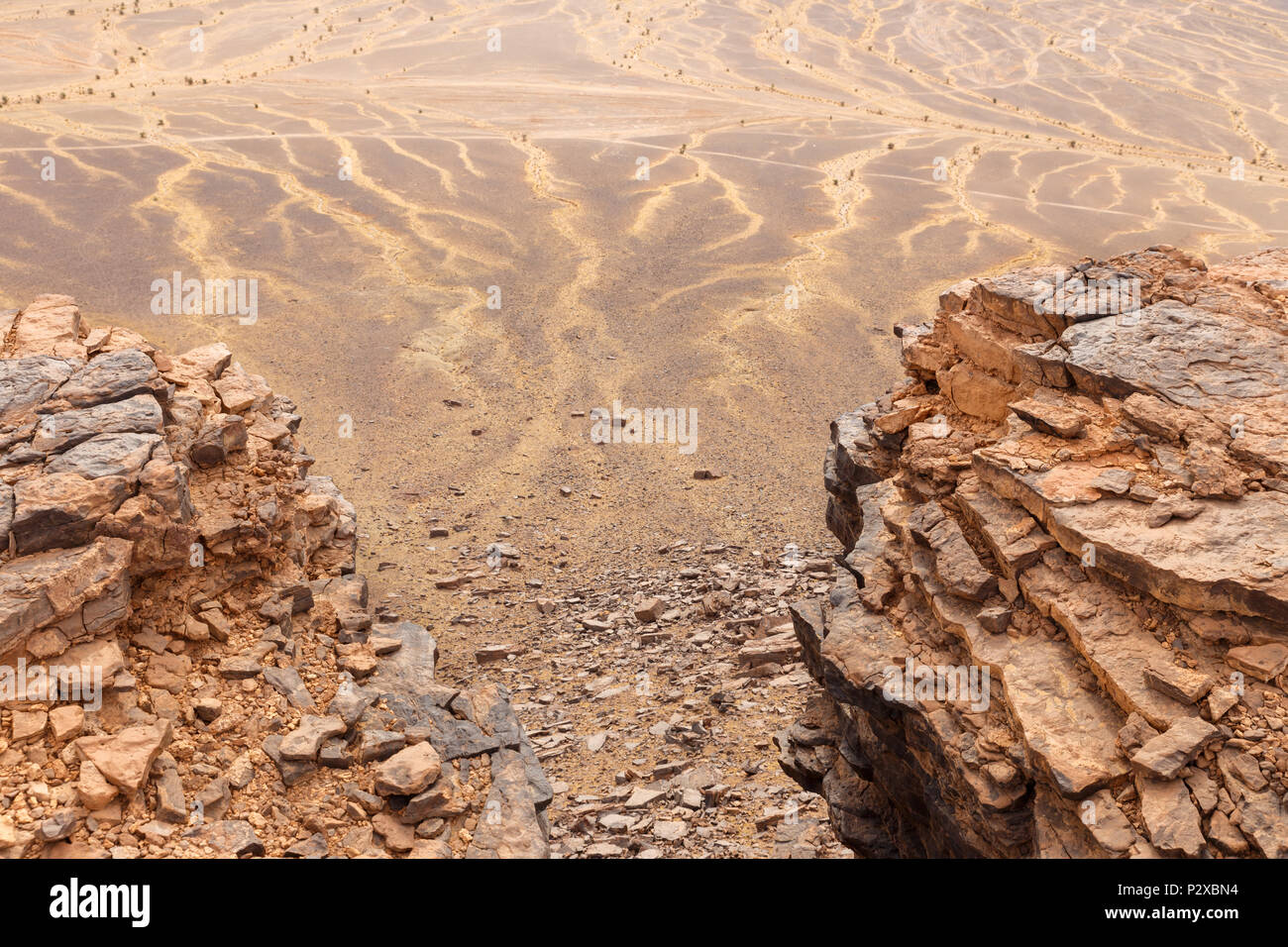 view from the mountain to the desert, Sahara Desert Stock Photo