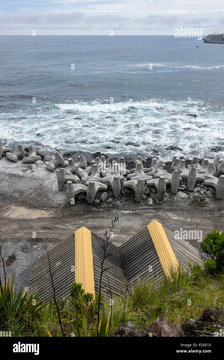 Concrete breakwater at Tristan da Cunha, British Overseas Territories, South Atlantic Ocean Stock Photo