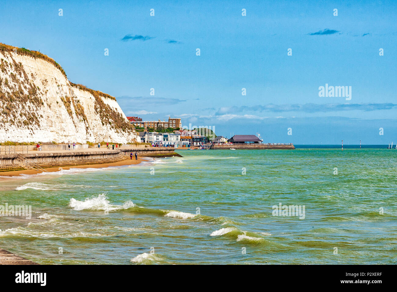 Broadstairs coastal image with people on the promenade and beach Stock Photo