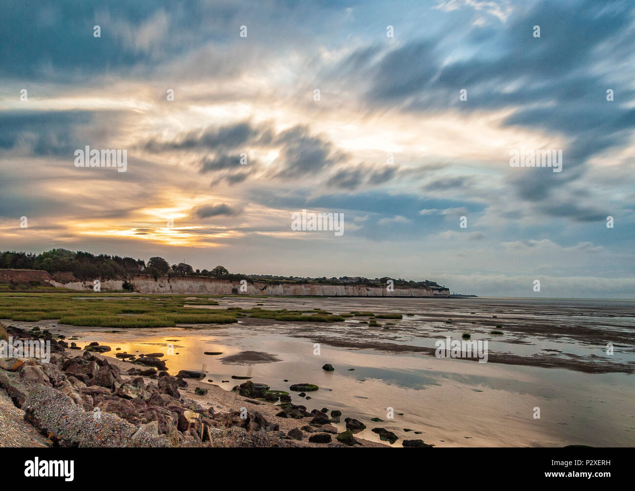 reflections in the rock pools at Pegwell Bay, Broadstairs, Kent Stock Photo