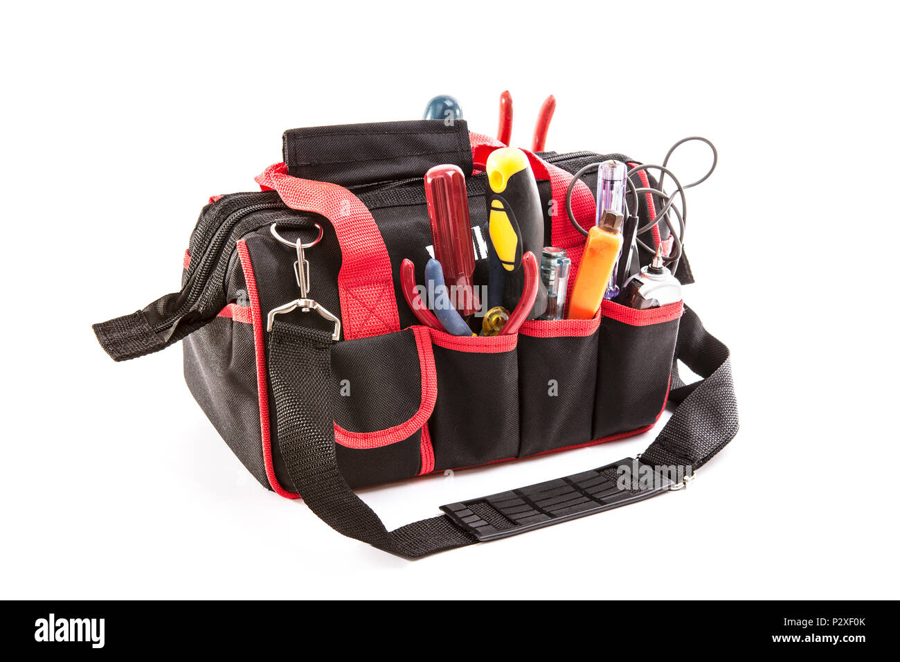 Tool bag with tools on a white background Stock Photo