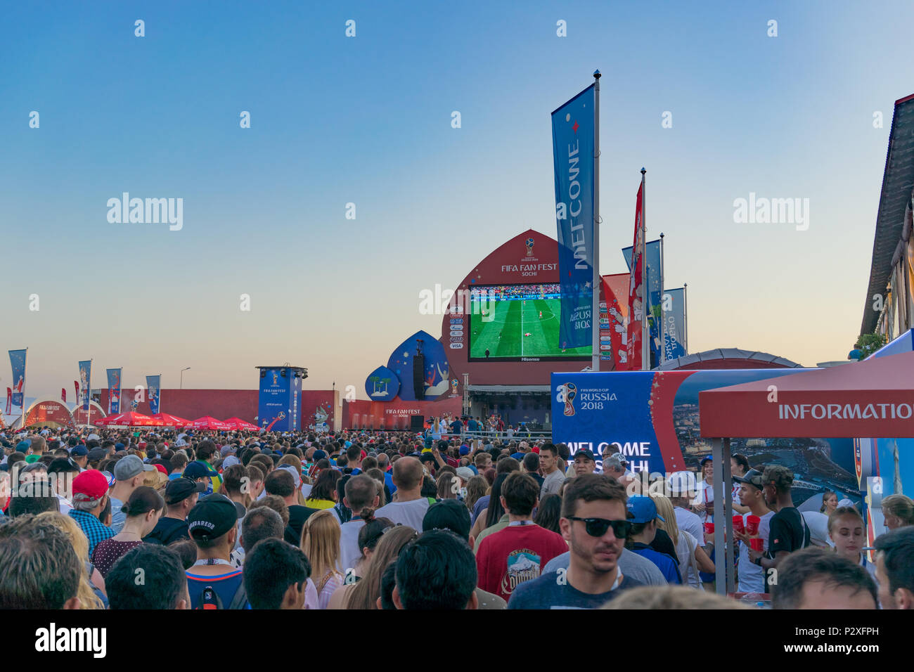 Sochi, Russia-June 14, 2018: Fanzone at the opening of the 2018 world Cup in Sochi. Stock Photo