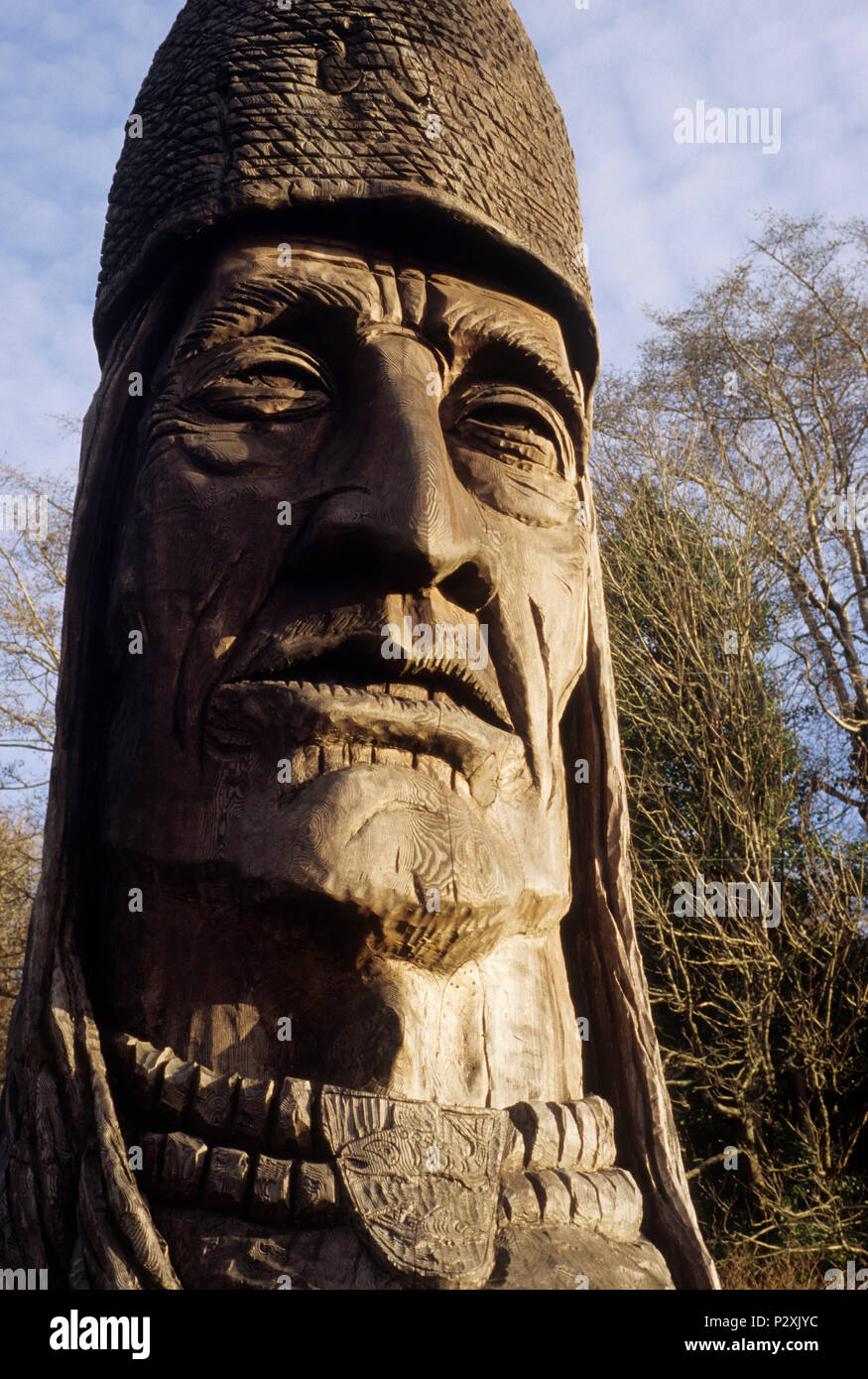 Whispering Giant wood sculpture, Astoria, Oregon Stock Photo