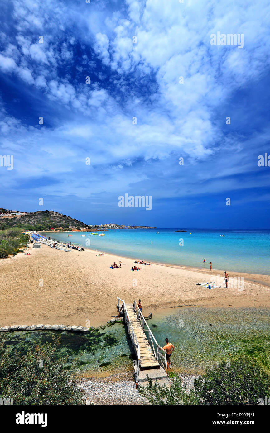 Almyros beach (and wetland) close to Agios Nikolaos town, Lasithi prefecture, Crete, Greece. Stock Photo