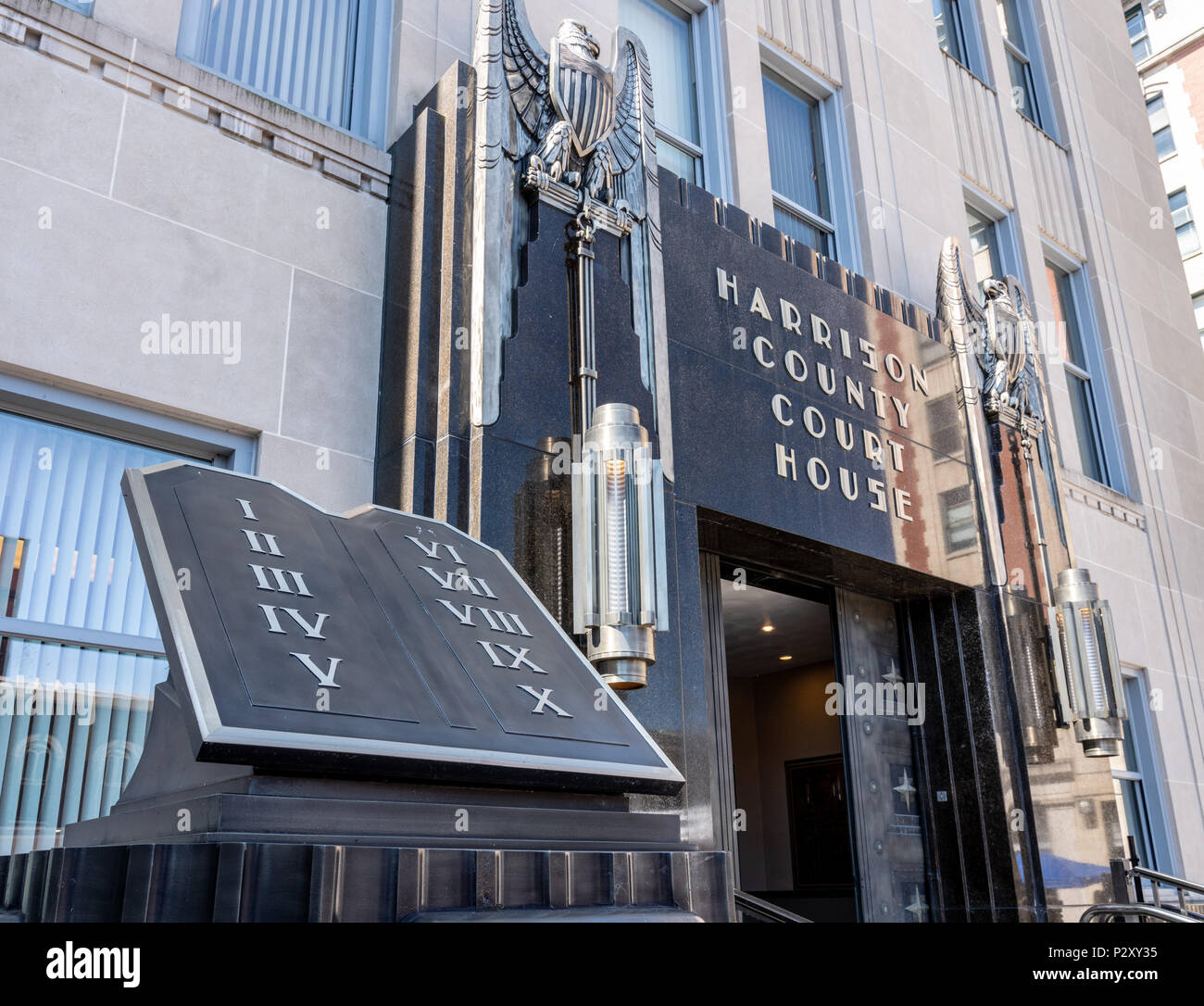 Ten commandments outside County Court House in Clarksburg West Virginia Stock Photo