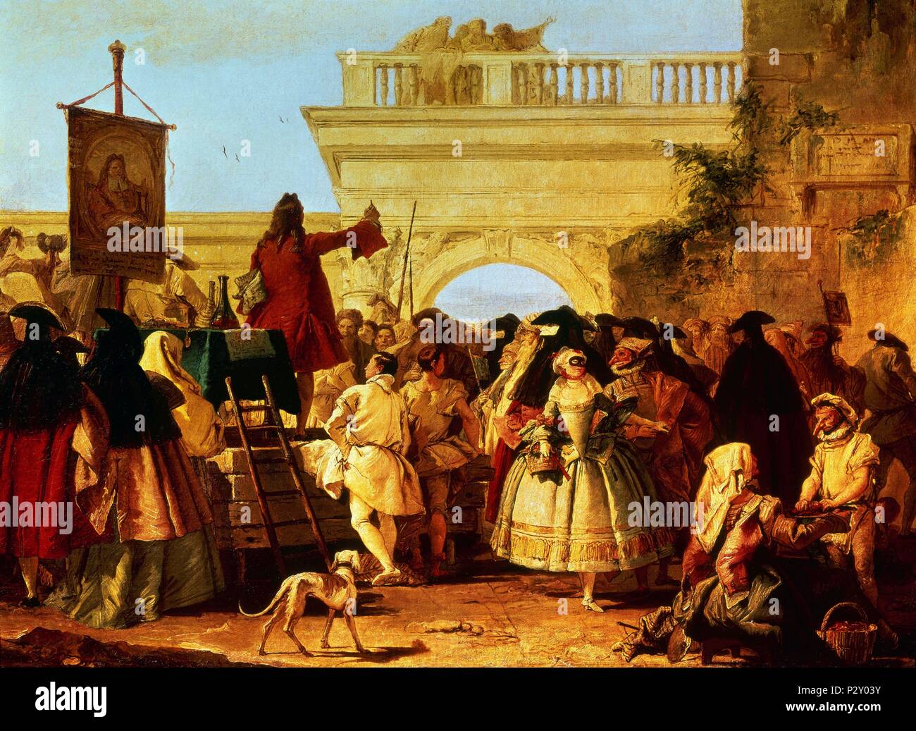 Travelling Seller in a Carnival. Barcelona, Cambo Foundation. Author: Giambattista Tiepolo (1696-1770). Location: FUNDACION CAMBO, BARCELONA, SPAIN. Stock Photo